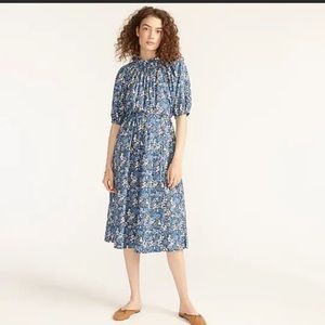 Smocked neck puff-sleeve dress in Liberty® Sea Blossoms
